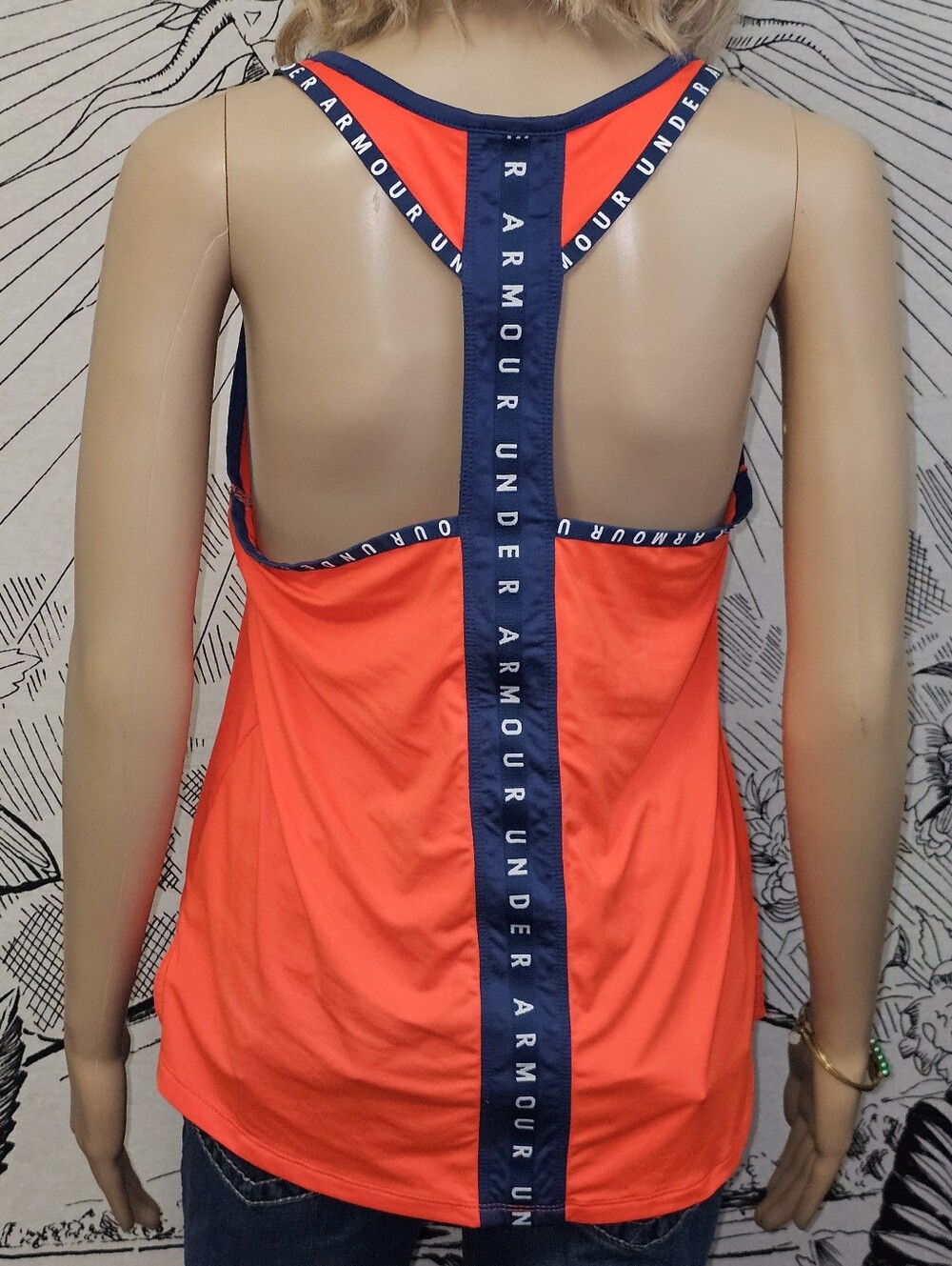 Under Armour Bright Orange Racerback Tank with Navy Trim Small